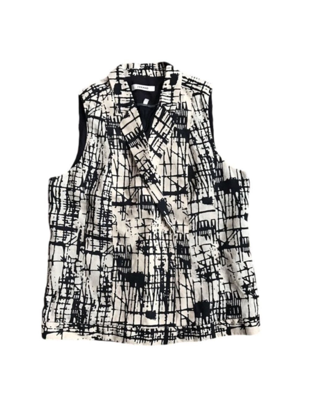 Anthropologie J Brand abstract graffiti print black tan moto vest size 6